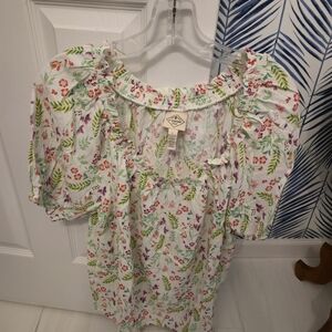 St. John's Bay White Smocked Ruffled Blouse